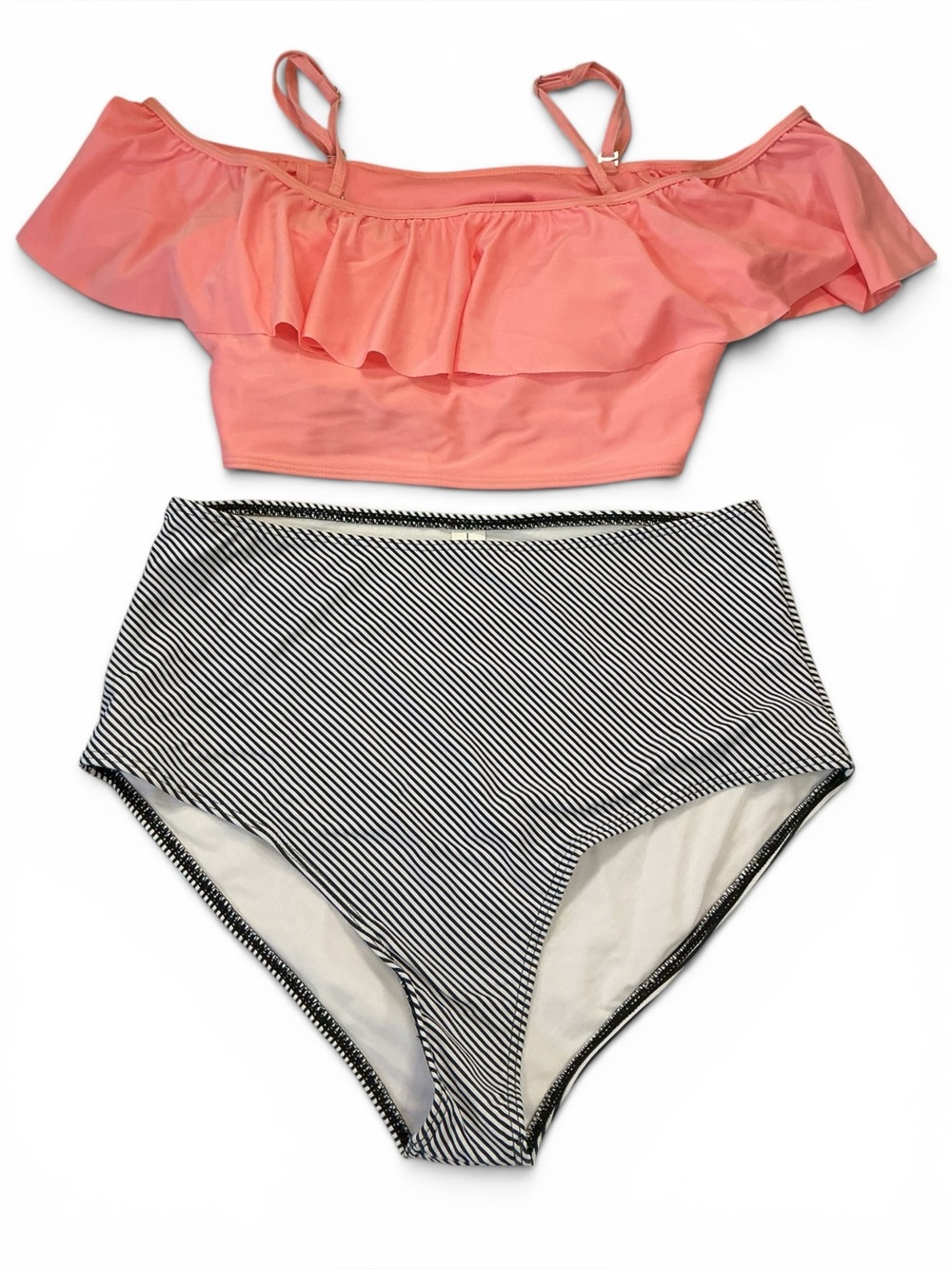Retro Vintage Inspired Peach Off-Shoulder High Waisted Bikini Set NWOT Sz. L